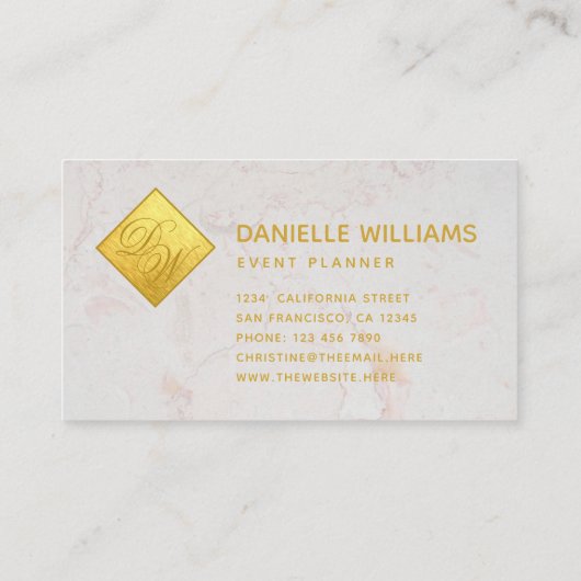 2 Initialen Monogram Faux Gold Folie Wit Marmer Visitekaartje (Achterkant)