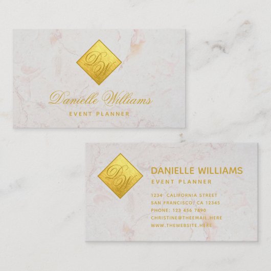 2 Initialen Monogram Faux Gold Folie Wit Marmer Visitekaartje (Voorkant / Achterkant)