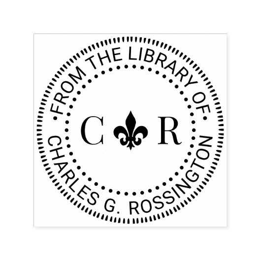 2 Initieel Monogram Fleur de Lis Bibliotheek Boekn Zelfinktende Stempel (Design)