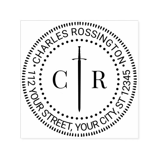2 Initieel Monogram Keltisch Zwaard Naam Retouradr Zelfinktende Stempel (Design)
