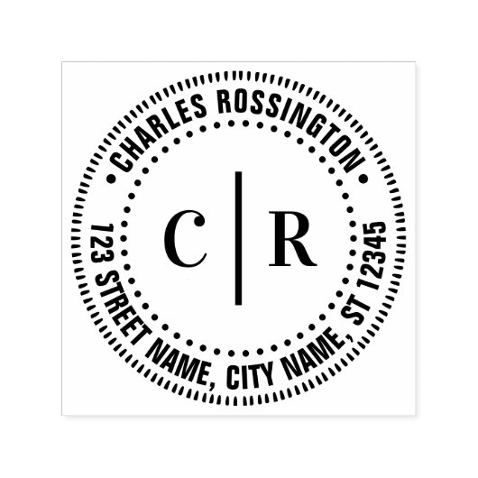 2 Initieel Monogram Vert Spacer Naam Retouradres Zelfinktende Stempel (Design)