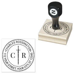 2 Initieel Monogram Zwaard #1 Naam Retouradres  Rubberstempel