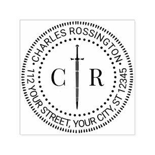 2 Initieel Monogram Zwaard #1 Naam Retouradres  Zelfinktende Stempel