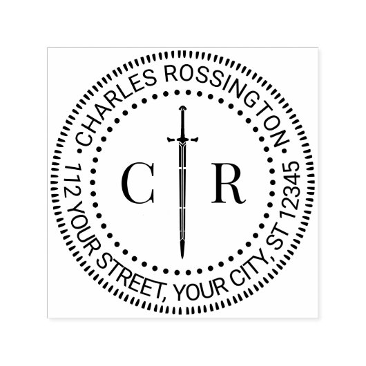 2 Initieel Monogram Zwaard #1 Naam Retouradres  Zelfinktende Stempel (Design)