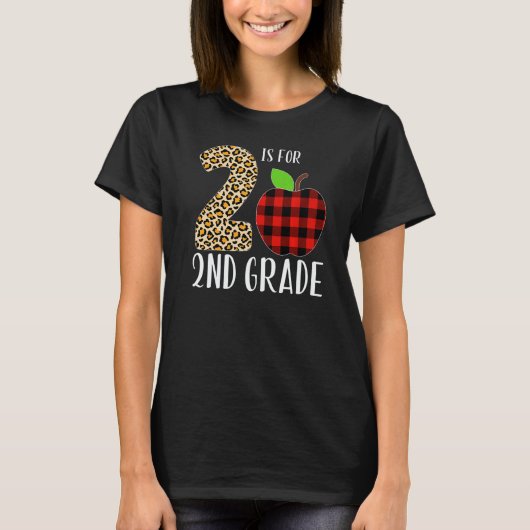 2 Is For 2nd Grade Teacher Leopard Buffalo Plaid S T-shirt (Voorkant)