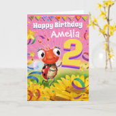 2 jaar Custom verjaardagskaart Little Ladybug bere Kaart (Gele Bloem)