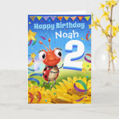 2 jaar Custom verjaardagskaart Little Ladybug bere Kaart (Gele Bloem)