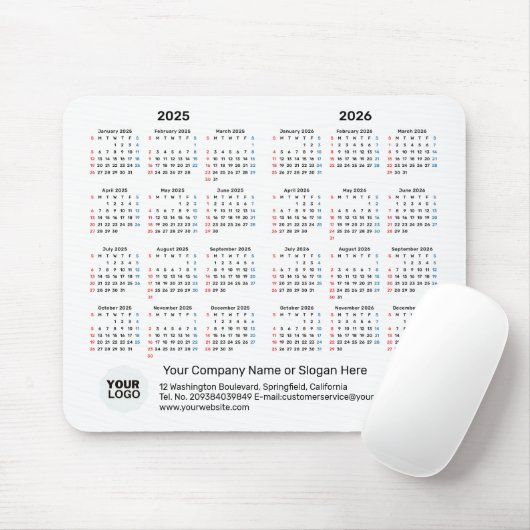 2 Jaar Kalender 2025 - 2026 Corporate Gift ZONDAG Muismat (Met muis)