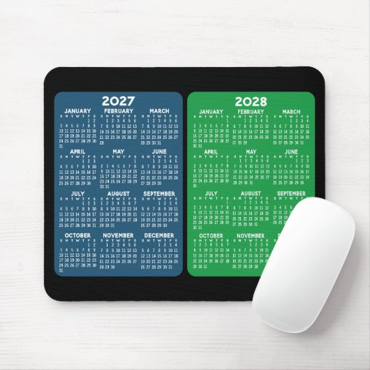 2 Jaar Kalender - jaaroverzicht groen blauw 2027 2 Muismat (Met muis)