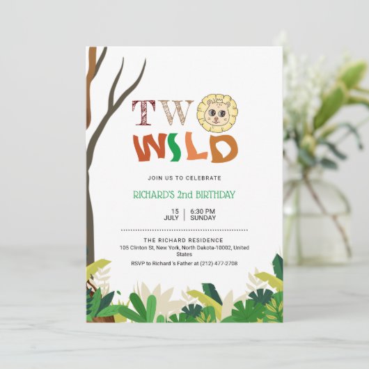 2 jaar Kinder Oerwoud Safari Lion Thema Verjaardag Kaart (Staand voorkant)