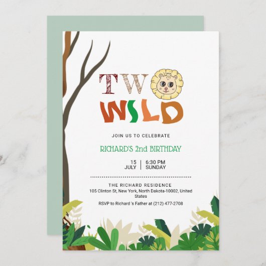 2 jaar Kinder Oerwoud Safari Lion Thema Verjaardag Kaart (Voorkant / Achterkant)