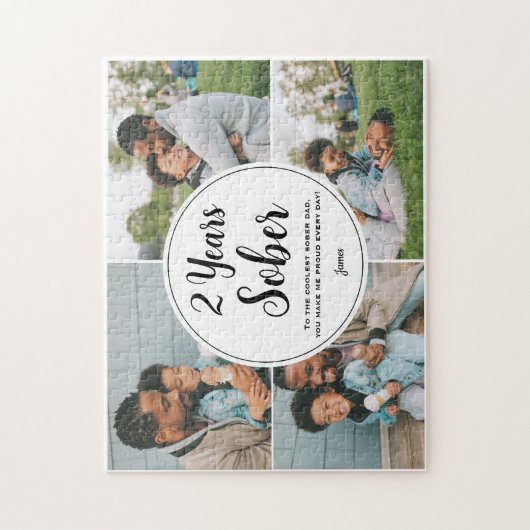 2 jaar nuchter, 4 fotocollage, aangepaste naam legpuzzel (Verticaal)