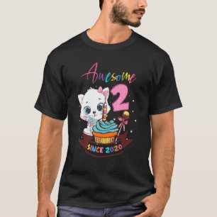 2 Jaar Oud 2de Verjaardag Meisjes Cute Kat Geweldi T-shirt