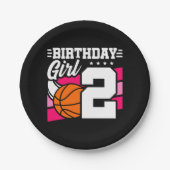 2 Jaar Oud Basketbal Party 2e Verjaardag Meisje Papieren Bordje (Voorkant)