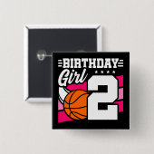 2 Jaar Oud Basketbal Party 2e Verjaardag Meisje Vierkante Button 5,1 Cm (Voorkant /achterkant)