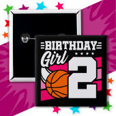 2 Jaar Oud Basketbal Party 2e Verjaardag Meisje Vierkante Button 5,1 Cm