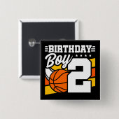 2 Jaar Oud Basketbal Party Thema 2e Verjaardag Jon Vierkante Button 5,1 Cm (Voorkant /achterkant)