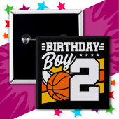 2 Jaar Oud Basketbal Party Thema 2e Verjaardag Jon Vierkante Button 5,1 Cm