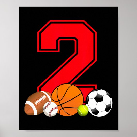 2 jaar oud Basketball Football Baseball Soccer Bir Poster (Voorkant)