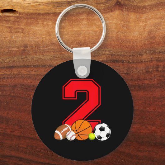 2 jaar oud Basketball Football Baseball Soccer Bir Sleutelhanger (Voorkant)