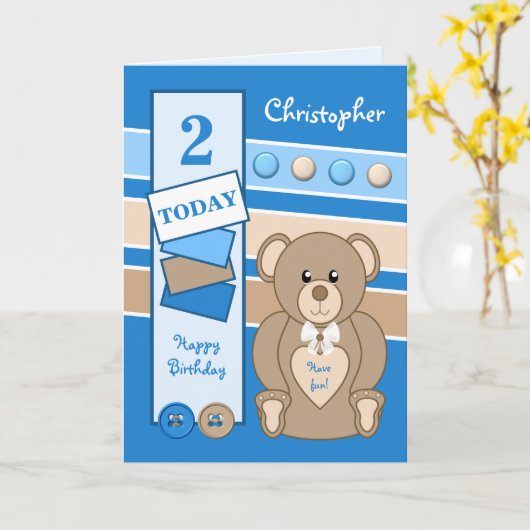 2 jaar oud elke leeftijd teddybeer kinder blauw br kaart (Gele Bloem)