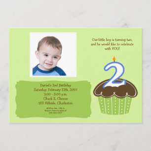 2 jaar oude CUPCAKE FOTO BIRTHDAY INVITE Kaart