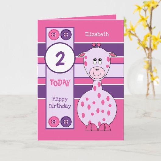 2 jaar oude elke leeftijd giraffe kinderen verjaar kaart (Gele Bloem)