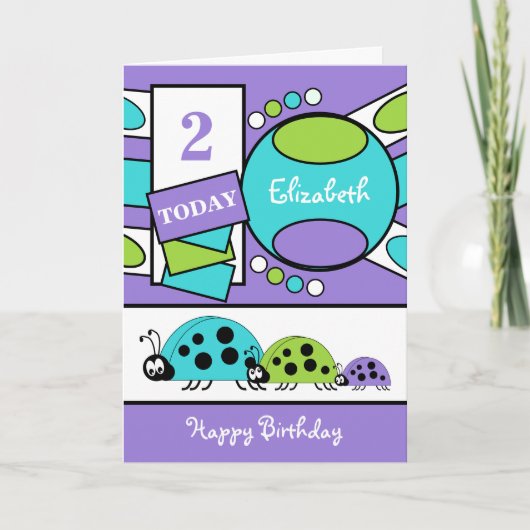 2 jaar oude elke leeftijd lieveheersbeestjes paars kaart (Voorkant)