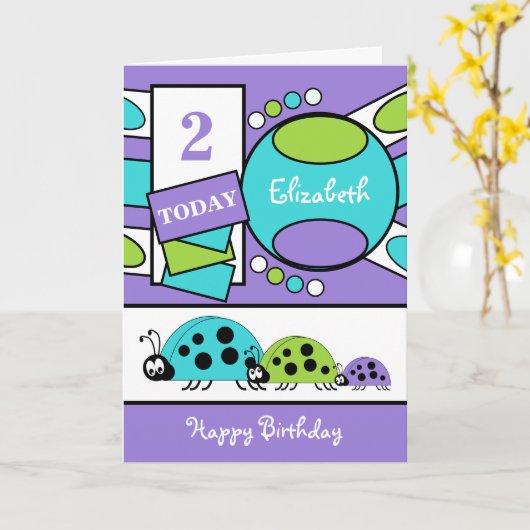 2 jaar oude elke leeftijd lieveheersbeestjes paars kaart (Gele Bloem)