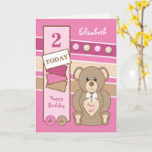 2 jaar oude elke leeftijd teddybeer kinder roze br kaart (Gele Bloem)