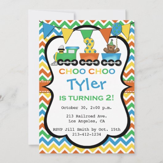 2 jaar oude trein verjaardagsfeestje uitnodiging (Voorkant)