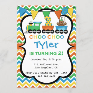 2 jaar oude trein verjaardagsfeestje uitnodiging