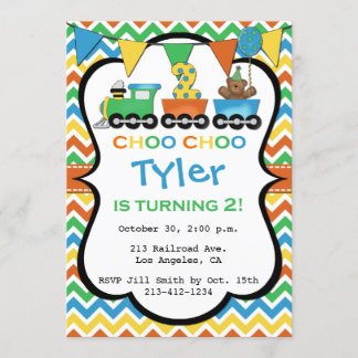2 jaar oude trein verjaardagsfeestje uitnodiging
