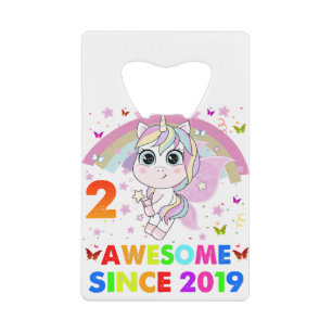 2 jaar oude Unicorn Cutie 2e verjaardag Unicorn Gi Creditkaart Flessenopener