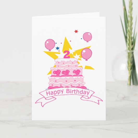 2 jaar oude verjaardagsCake Kaart (Voorkant)