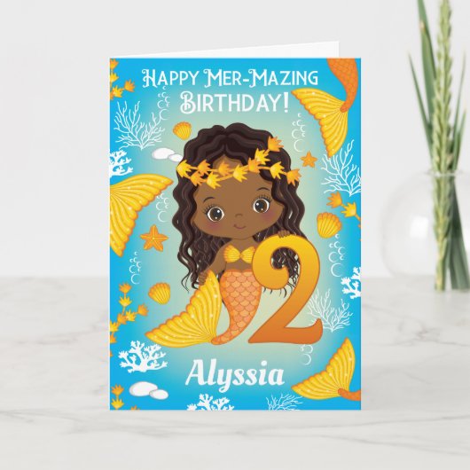 2 jaar oude zwarte zeemeermin | Happy Birthday Kaa Kaart (Voorkant)