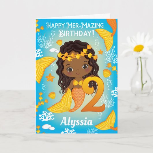 2 jaar oude zwarte zeemeermin | Happy Birthday Kaa Kaart (Kleine Plant)