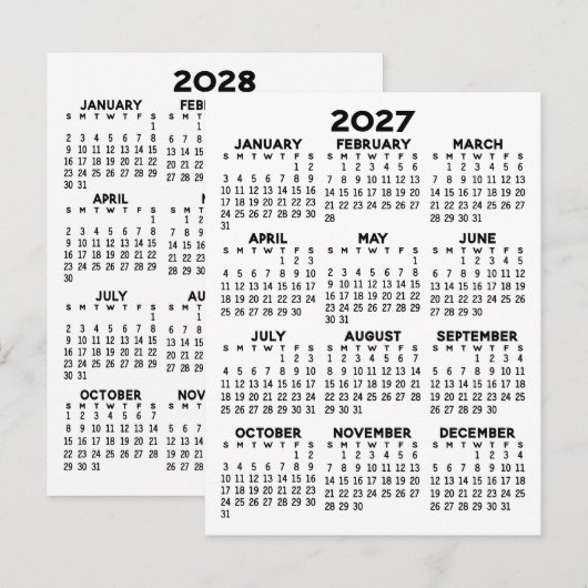 2 Jaar Overzicht Kalender - Basis Minimaal Briefkaart (Voorkant / Achterkant)
