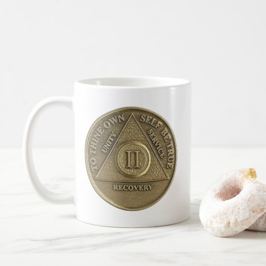 2 Jaar Sober Medallion Munt Gelukkig Jubileum Koffiemok (Met donut)