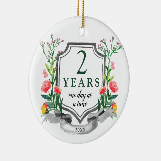 2 jaar Sober Personalized Jubileum Keramisch Ornament (Rechts)