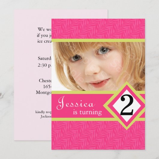 2 jaar Uitnodigingen voor 2-jarige verjaardag Zebr (Voorkant / Achterkant)