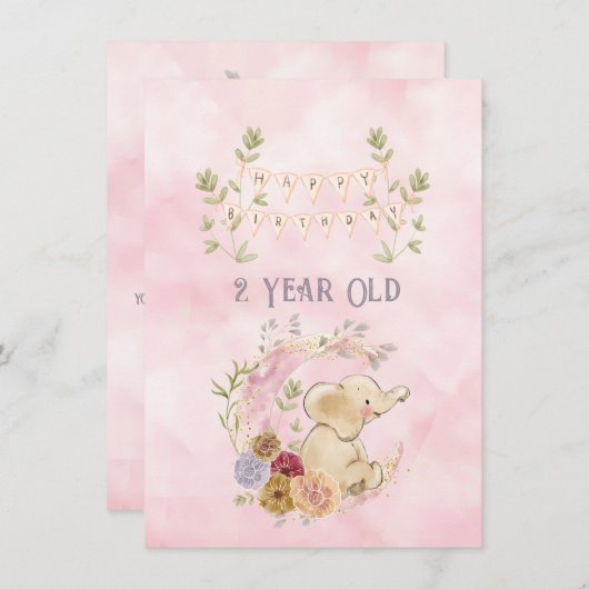 2 jaar verjaardag olifant baby meisje (Voorkant / Achterkant)