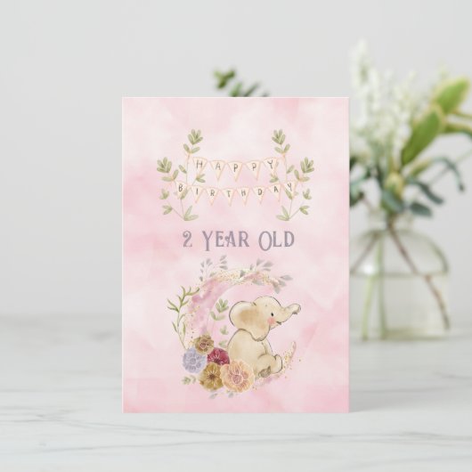 2 jaar verjaardag olifant baby meisje (Staand voorkant)