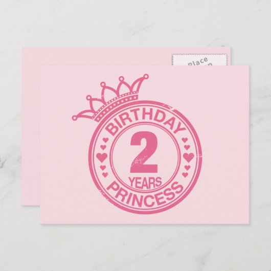 2 jaar - Verjaardag Prinses - roze Briefkaart (Voorkant / Achterkant)