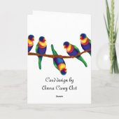 2 karmozijnrode rosellas en een kaketoe in een gum feestdagen kaart (Achterkant)