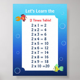 2 Keer Tafel Poster voor Kinderen | Oceaan Wiskund