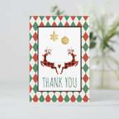 2 kerst herten springen dank u bedankkaart (Staand voorkant)