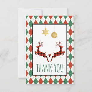 2 kerst herten springen dank u bedankkaart