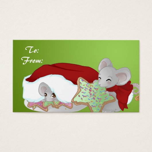 2 Kerst muizen cadeau label Visitekaartje (Voorkant)