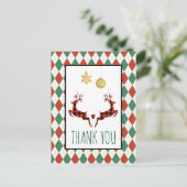 2 Kerstherten Springend in Rustieke Stijl Dankjewe Briefkaart (Staand voorkant)